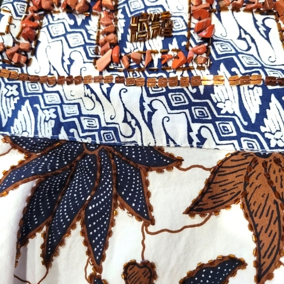 Sz Lrg 100% Cotton Sequin Beaded Floral A Line Midi Side Zippered Skirt - Picture 6 of 7